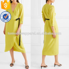 Abrigo de manga tres cuartos de color amarillo con cinturón Vestido diario de verano midi Fabricación al por mayor Ropa de mujer de moda (TA0035D)